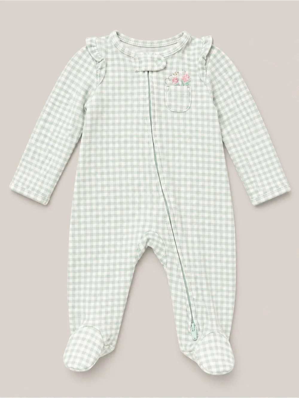 Carter’s - Double Zipper Sleeper - Gingham Print W/ Pocket (Cotton) - 3M